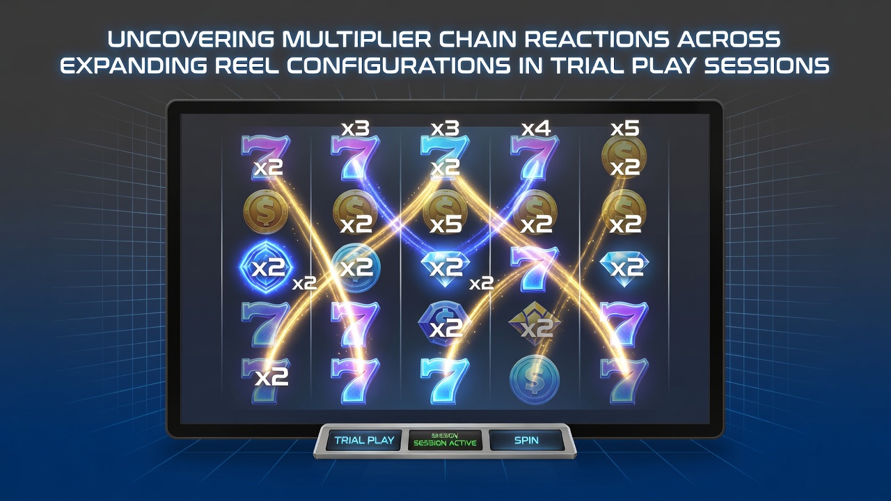 Detailed view of multiplier chains forming across growing reel grids in demo mode